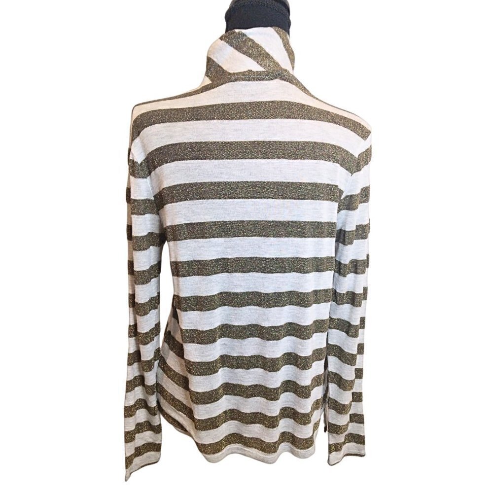 FOREVER 21 GOLD AND CREAM STRIPE BLOUSE WITH WRAP COLLAR - SIZE S - Picture 2 of 4